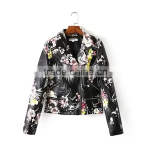Wholesale Clothing Floral Print PU Motor Jacket thumbnail-1