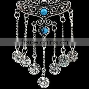 Wholesale Boho Antique African Statement Coin Long Tassel Pendants Luxury Necklace thumbnail-2
