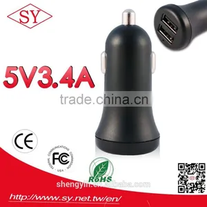 SY D4 5V 3.4A 2 USB Port Car Charger OEM/ODM USA Type Portable Charger Car Charger for All Smart Phone Iphone Android Samsung thumbnail-1