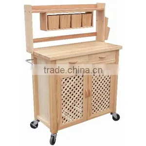 Stylish Modern Wooden Kitchen Serving Trolley With Food Keeping Drawers and Wine Bottle Holders and Casters thumbnail-3