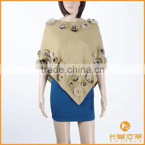 Ladies Wool Knitting Cape With Rabbit Small Flowers,KZ150018 thumbnail-1