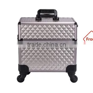 2016 Professional Portable Aluminum Trolley Makeup Case With Pull Strips Compartments Universal Wheel thumbnail-2