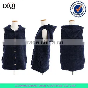 Hot Selling Cardigan Sleeveless Hooded Womens Knitted Sweater Vest thumbnail-4