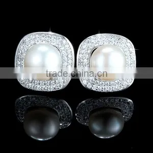 925 Sterling Silver White Pearl Bar Setting Ear Studs for Women thumbnail-3