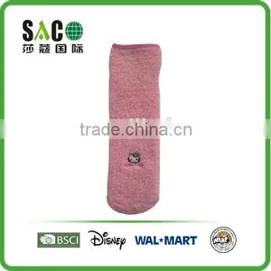 Cat Face Embroidery Pink Fluffy Socks With Pink Nylon Binding thumbnail-1