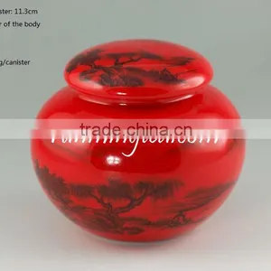 Chinese Landscape Painting Red Glazed Tea/coffee Canister thumbnail-1