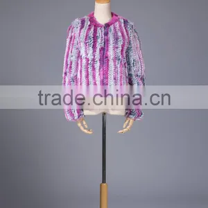 Top Fashion Multicolor Rex Rabbit Fur Knitted Jacket for Women thumbnail-3