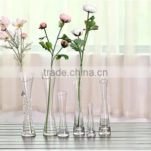 Different Types Tall Thin Slanted Clear Glass Flower Vase for Home Decoration thumbnail-1