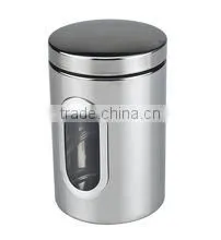 3pcs Round Stainless Steel Tea Coffee Sugar Canisters With Transparent Window thumbnail-5