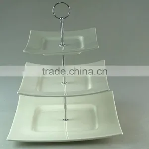 3-tier Ceramic Rectangular Stand Holder Snack Plate for Party in Stocklots thumbnail-1