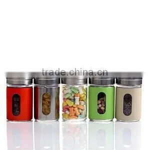 High Quality Mini Cylinder Glass Seasoning Pot With Colored Plastic Coating for Spice /salt/pepper thumbnail-1