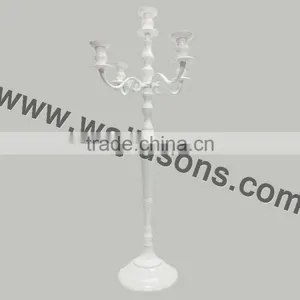 Wedding White Candelabra 5 Light With Flower Bowl( Optional) / Aluminium Candelabra for Decoration 90 Cms thumbnail-1
