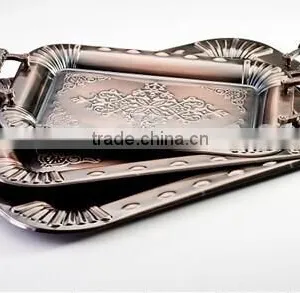 3PCS Metal Handle Bronze Color Stalinless Steel Serving Tray thumbnail-1