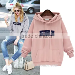 The New Spring Autumn Ladies Fleece Long Sleeve Plain Pullover Custom Print Loose Casual Hoodie for Women thumbnail-1