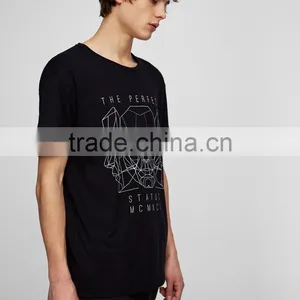 100% Cotton Fashion Design Custom Printing Shirts Mens Black T-shirt thumbnail-4