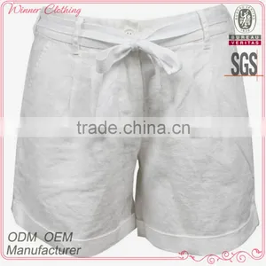 Hot Sale Women Fashion Summer Waist Belt Loose Plain Dyed White Sport Casual Short Pants thumbnail-1
