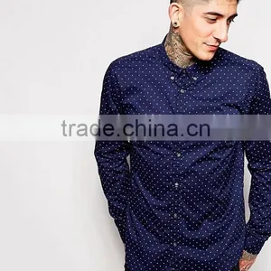 Guangzhou High Quality Custom Long Sleeve White Point All Over Printed Mens 100% Cotton Casual Fashion Navy Shirts thumbnail-1