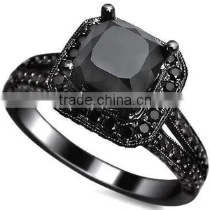 Self-designed Brass/sterling Silver Micro Paved Jewelry Black Diamond Ring Set for Men and Women thumbnail-3