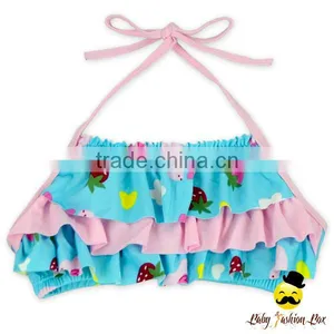 Hot Sale Children Bright Ruffle Blue Cake Design Little Girl Swimwear Beach Clothes Top Wrap Chest thumbnail-1