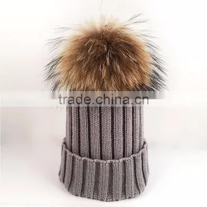 Myfur 2016 Real Raccoon Fur Bobble Knit Hat for Women Beanie thumbnail-1