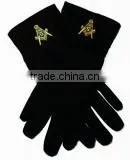 Masonic Black Cotton Gloves With Gold Square and Compass Embroidered thumbnail-1