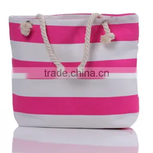 New Arrival Personalized Monogrammed Striped Fashionable Canvas Beach Tote Bag thumbnail-5