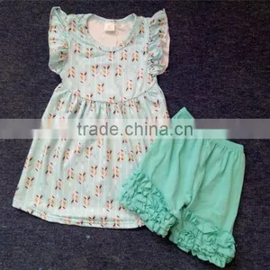 Wholesale Girls Boutique Clothing Flutter Sleeve Tunic Pearl Top and Icing Ruffle Shorts Boy Raglan thumbnail-1