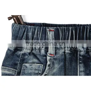 New Products Good Quality Elastic Waist Roll up Hem 3D Rose Printing Blue Wholesale Jeans Pants for Kids thumbnail-6