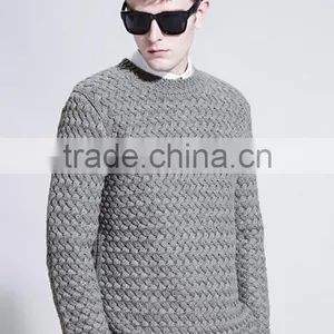 Simple Round Neck Gray Custom Knitting Mens Wool Sweater With Low Prices thumbnail-3