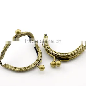 5pc Antique Bronze Bead Purse Bag Metal Arch Frame Kiss Clasp Lock 6.5x5.5cm(2 4/8"x2 1/8"),Jewelry thumbnail-1