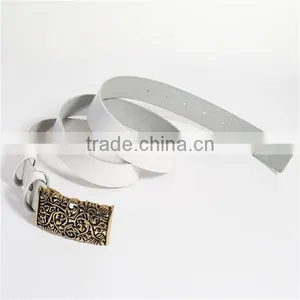 Cowhide Leather Belt Waistband Rectangle Antique Bronze White Flower Leaves Carved thumbnail-3