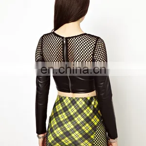 2014 Lady's Fashion Mesh PU Top thumbnail-3