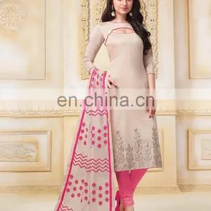 Beige Colored Banarasi Chanderi Suit. thumbnail-1
