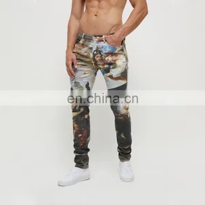 DiZNEW Custom Mens Digital Printed White 98%Cotton2%spandex Fade Jeans thumbnail-5