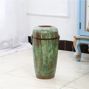 Air Bubble Glaze Modern Simple Fashion Green Large Ceramic Vase With Ring For Office Decor thumbnail-2