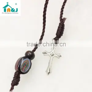 Saint Image Wooden Beads Rosary Bracelet With Cross thumbnail-4