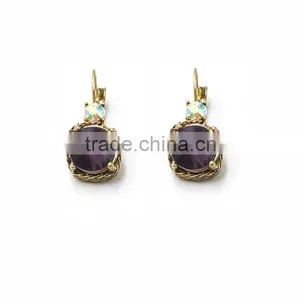 New Model Rhinestone Zircon Giold Huggie Back Dangling Hoop Earrings thumbnail-1