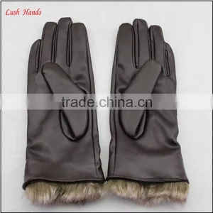 Ladies Brown pu Leather Hand Gloves With Fake Fur thumbnail-3