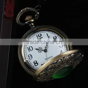 Unisex Green Gem Hollow Case White Dial Pocket Watch WP087 thumbnail-1