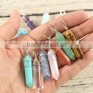 JF6927 Large Wire Wrapped Gemstone Hexagonal Pointed Pendant thumbnail-1