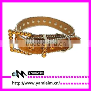 Stlylish Shining Rhinestone Pet Collar Brown Leather Pink Crystal Custom Charm thumbnail-1