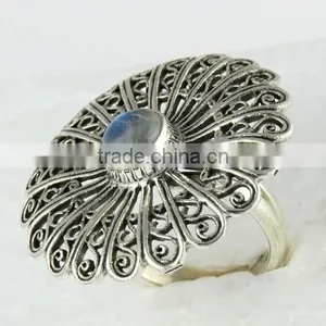 Deluxe Rainbow Moon Stone Ring, Gemstone Silver Jewelry, Handmade Silver Jewelry thumbnail-4