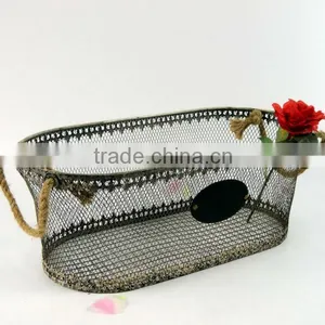 Shabby and Chic Decorative Metal Basket With Wicker Hanging thumbnail-3