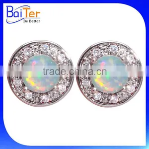 Man Made Synthetic Birthstone Opal Earring Stud Jewelry S925 Fire Opal Body Jewelry/925 Sterling Silver Round Opal Stud Earring thumbnail-2