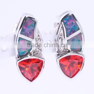 925 Sterling Silver Young Girl Triangle Opal Earring Red Ruby Stone Earring thumbnail-1