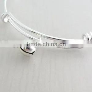 Custom Adjustable Silver Bell Charm Bangle Bracelet thumbnail-1