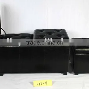 Leather Corvering Set Storage Basket Ottoman thumbnail-1