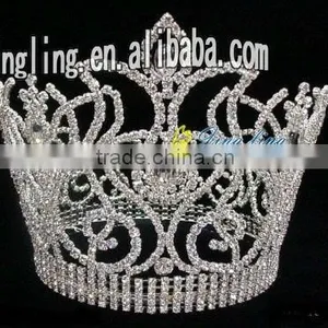Large Full Round Rhinestone Crystal Silver Pageant Crowns for Sale thumbnail-1