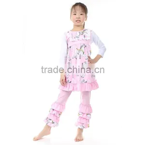 2016 New Pink Spring/summer Baby Girl Knitted Cotton 2pcs Boutique Clothing Set Lovely Baby Girl Spring Ruffle Pants Outfit thumbnail-2