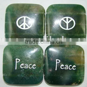 40mm Square Moss Agate Gemstone Carving Peace Symbol thumbnail-1